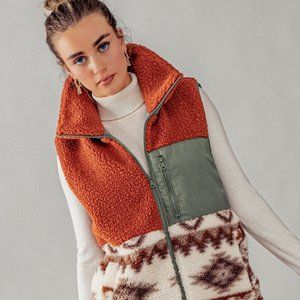 Sherpa Fleece Tribal Print High Neck Vest